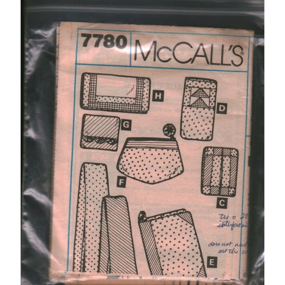 McCalls 7780 Sewing‎ Pattern Accessories Clutch Bags Pouches Cases Vintage DIY